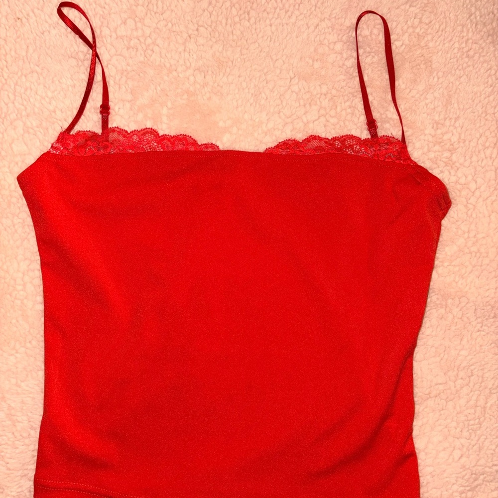 Red Lace Trim Cami Top